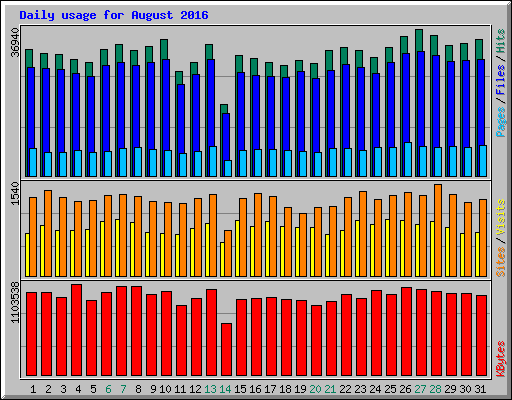 Daily usage for August 2016